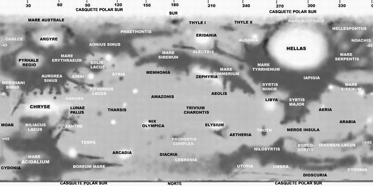 Mapa de la superficie marciana